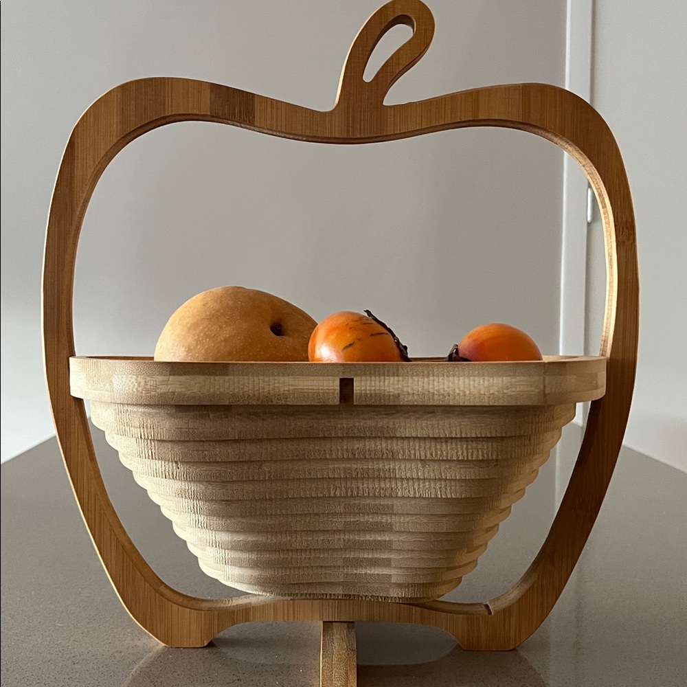 Wooden serving tray converts to basket - apple shape